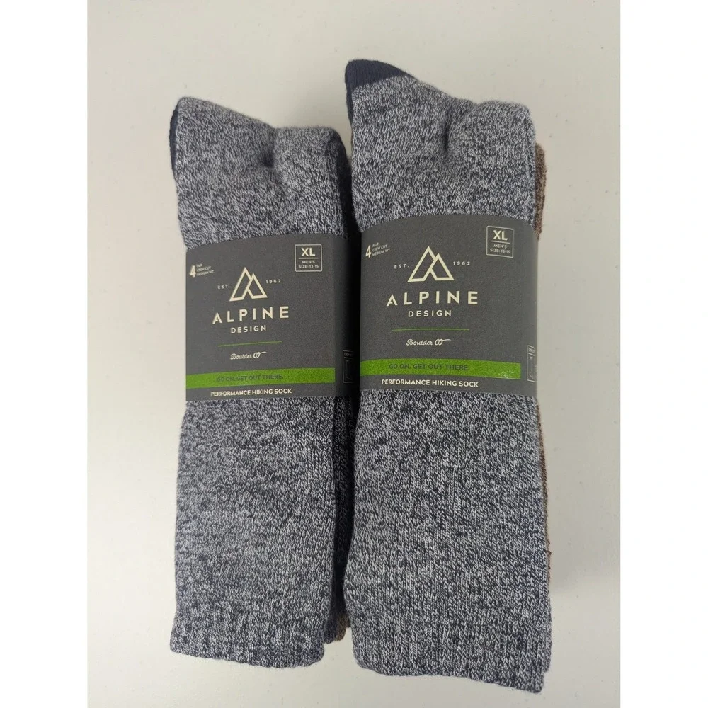 Alpine Design Mens XL 8 Pairs Hiking Socks Multi Color‎ Performance Crew Outdoor
